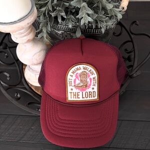 Burgundy Trucker Hat with Embroidered Patch